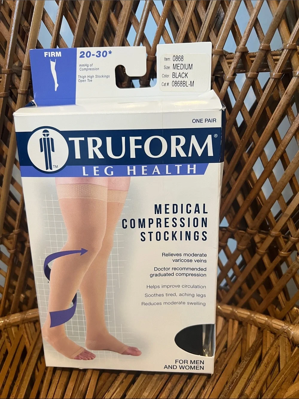 TruForm Medical Compression Thigh High Stockings in Black